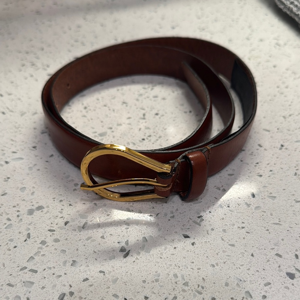 Brown Leather Belt with Gold Buckle